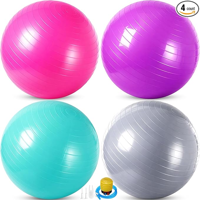 Leyndo 4 Pcs 26 Inch Yoga Exercise Ball Pilates Pregnancy Birthing Fitness Ball with Quick Pump Anti Burst for Improved Posture, Balance, Yoga, Pilates, Training