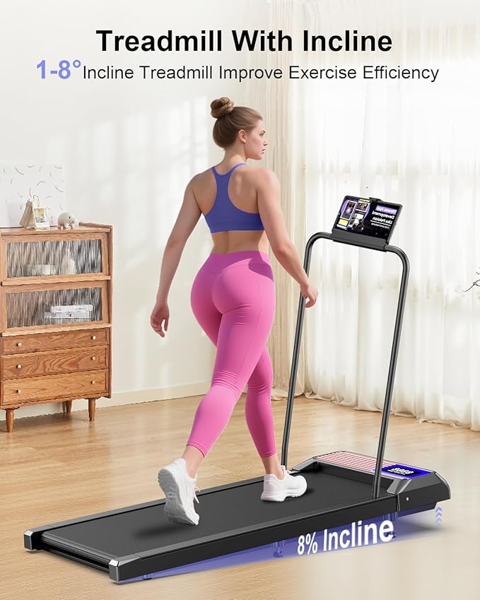 Walking Treadmill Pad with Incline - Portable Under Desk Treadmill, Walking Mat Pad with Handle Bar, 2.5HP Low Noise, 2 in 1 Treadmills for Home Office, Remote Control with LED Screen