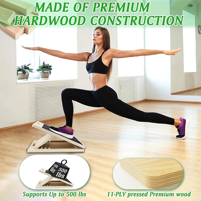 Slant Board for Calf Stretching, Adjustable Portable Wooden Calf Stretcher Incline Board, Balance Beam