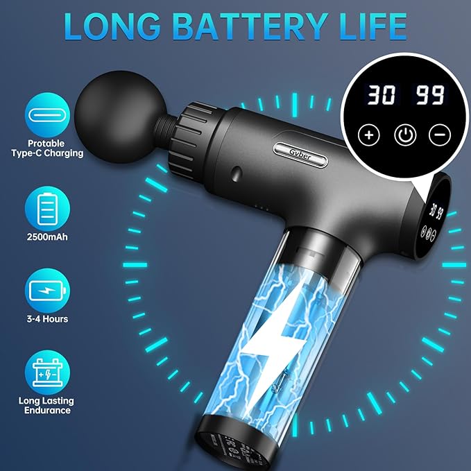 Massage Gun, Massage Gun Deep Tissue, Handheld Back Massager for Athletes, Percussion Muscle Massager with 6 Attachments & 30 Speed, Father's Day, Grey