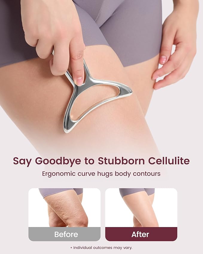 lifechill Lymphatic Drainage Massager & Anti Cellulite Massage Tools for Body Sculpting, Metal Gua Sha & Muscle Scraper Tool Pain Relief Deep Tissue, Gifts for Women, Silver (M)