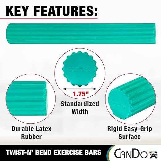 CanDo Twist-n' Bend Flexible Resistance Bars For Grip And Forearm Strengthening, Physical Therapy, Rehabilitation, Golf Training, Tennis Elbow, Injury Recovery, and Pain Relief