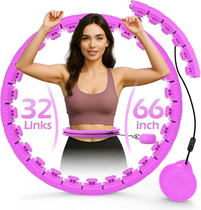 Weighted Hula Circle with 26/32 Links(56-66 Inch) for Adults Weight Loss, Infinity Fitness Hoop Plus Size, for Women Smart Exercise Equipment
