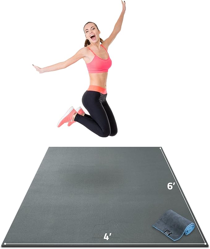 Gorilla Mats Large Exercise Mat – 6'x4', 7'x4', 7'x5', 8'x4', 10'x4' (1/4" Thick) – Ultra Durable Workout Mat for Home Gym Flooring – Non-Slip, Flat Fitness, Yoga & Weight Lifting Floor Mat