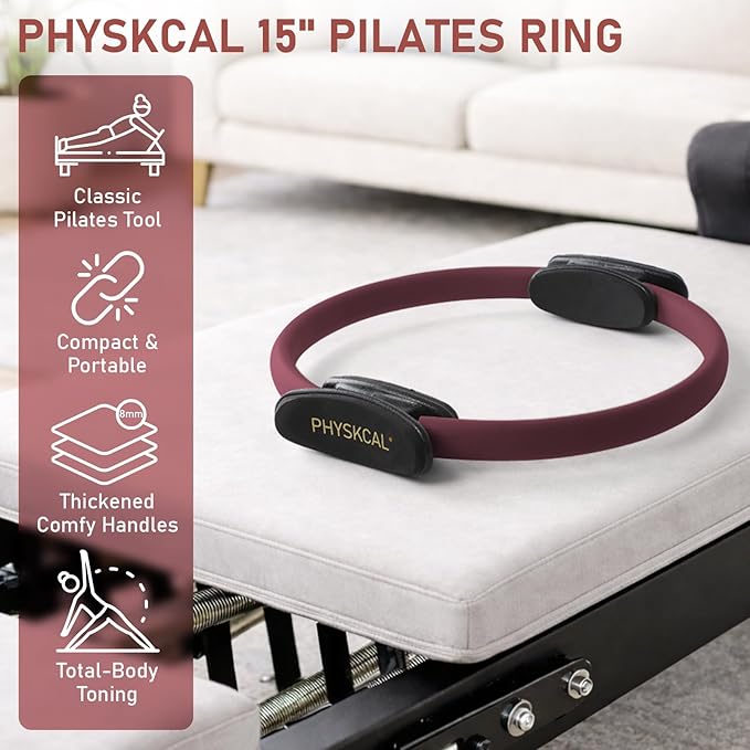 Pilates Ring, 15-Inch Magic Circle with Extra Thick Padded Handles, Pilates Equipment for Toning Inner Thighs, Arms and Strengthening Cores- Workout Guide Included