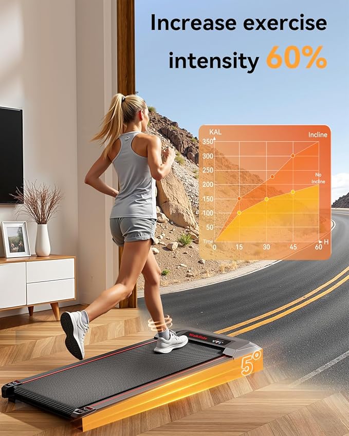 Walking Pad, Incline Walking Pad Treadmill, Under Desk Treadmills 265 Lbs Capacity, 2.5HP Low Noise Portable Running Machine for Home and Office, with LED Display, Remote Control