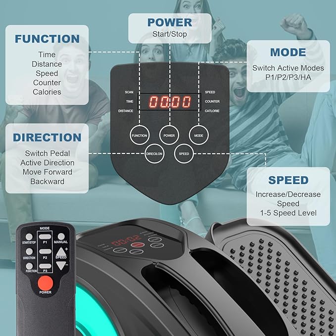 Under Desk Elliptical Machine, Portable Elliptical Ellipse Leg Exerciser for Seniors Quiet Electric Foot Pedal Exerciser for Home with Remote Control