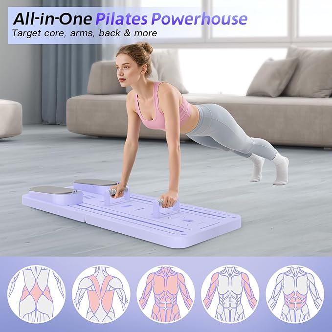 5 in 1 Pilates Board, Foldable Pilates Reformer Set with Resistance Bands, Portable Pilates Sliding Board, Trainer Machine for Home Workout, Ab, Core, Fitness, Exercise