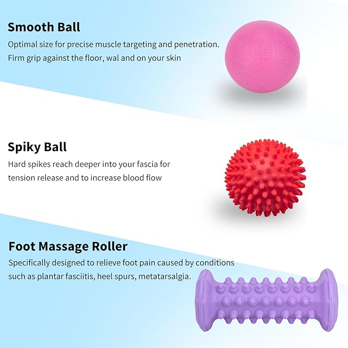 Plantar Fasciitis Relief Purple Set,Foot Roller Massager,Massage Lacrosse Ball,Spiky Ball Therapy Set for Relieve Plantar Fasciitis,Foot Arch and Heel Pain,Deep Tissue Muscle Massage