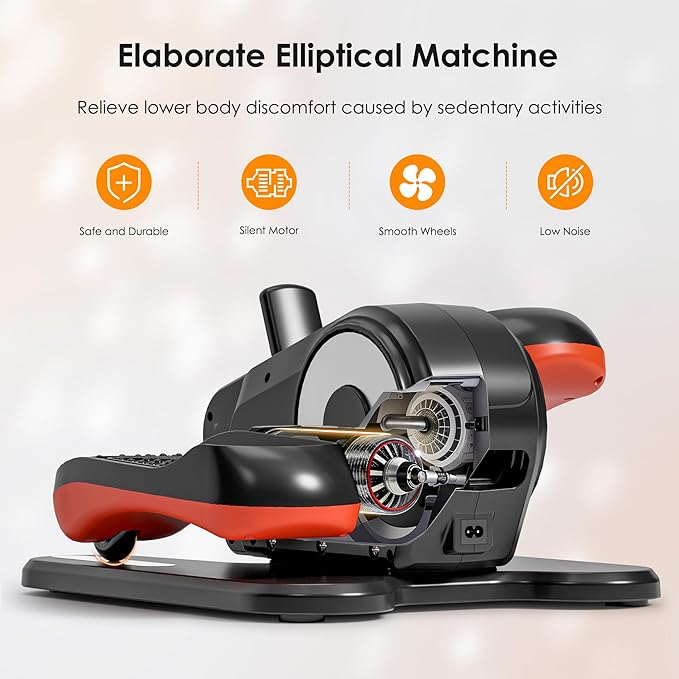 Under Desk Elliptical Machine – Electric Pedal Exerciser with 12 Adjustable Speeds, Quiet & Portable, LED Display, Ideal for Seniors & Adults, Home or Office Use (Black)