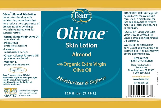 Baar Olivae Skin Lotion & Massage Oil, Gallon