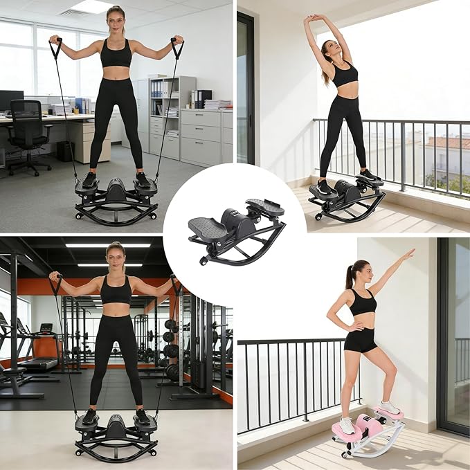 Rock Stepper Side to Side Step Fitness Machines Features A Digital Display, Resistance Bands, and A Floor Mat, Suitable for Home and Office Fitness