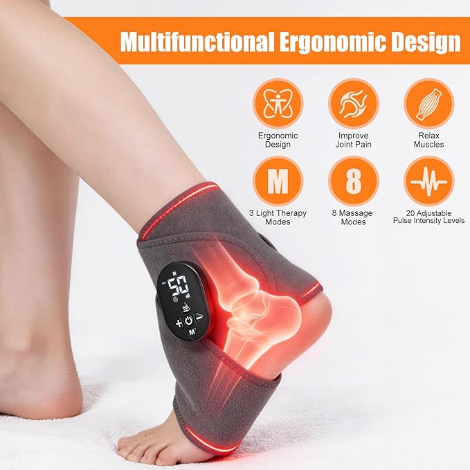 Foot Renew Massager for Neuropathy, with Red Light Therapy for Feet & Ankle, Infrared Neuropathy Foot Massager with Heat, 8 Massage Modes, 20 Intensity Levels, Wearable Ankle & Body Massager
