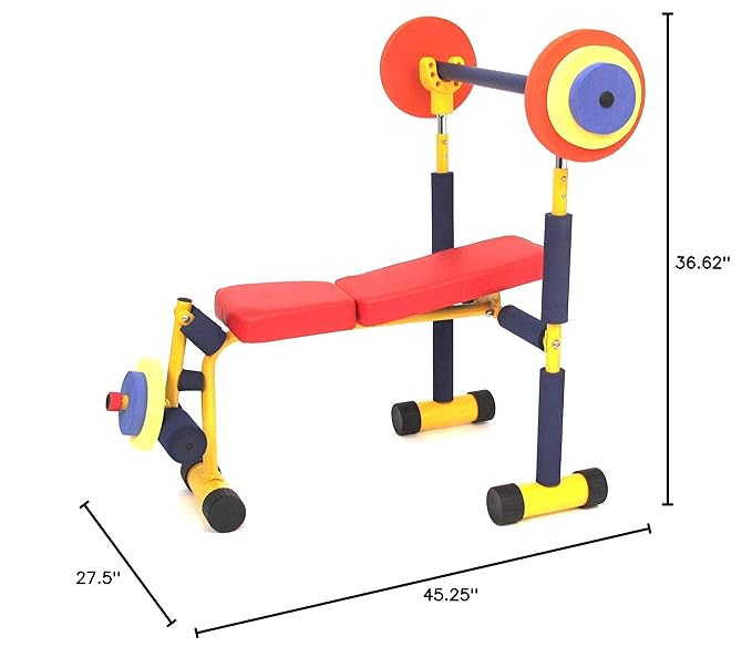 Redmon Fun & Fitness for Kids Adjustable Weight Bench Press Set w/ Barbell & Foam Weights