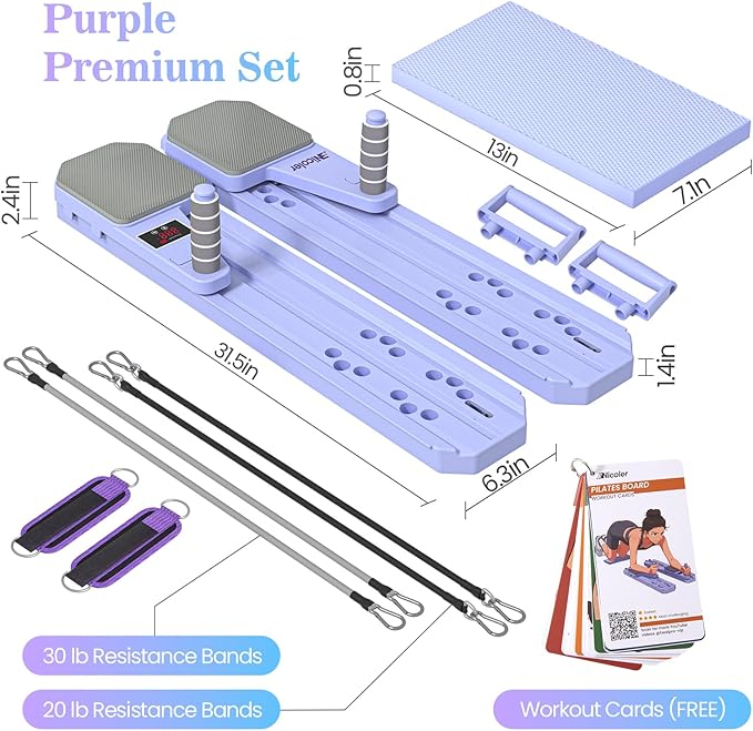 Nicoler Portable Pilates Reformer Set- Pilates Board 8-in-1 Multi-Functional Pilates Equipment