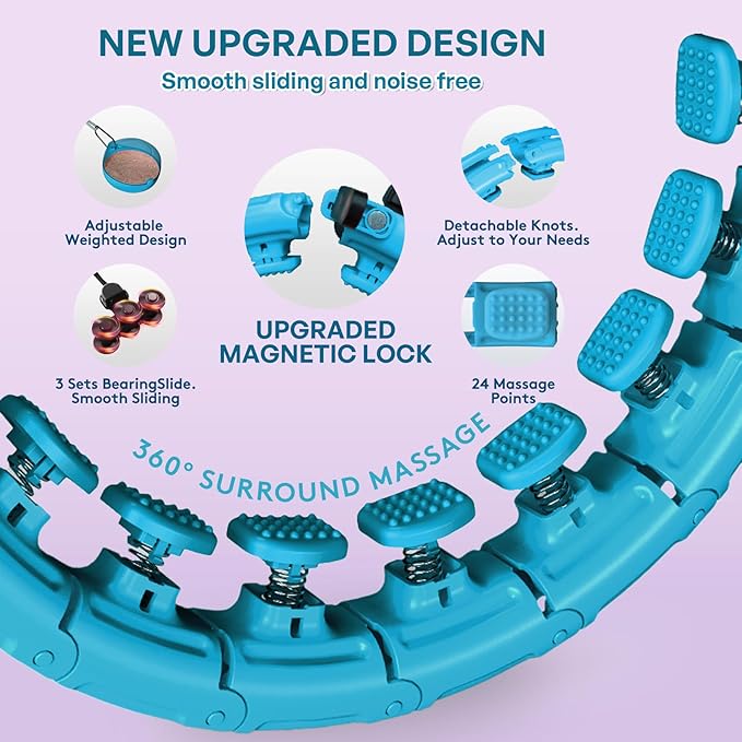 U1 Weighted Hula Hoop – 30 Knots 19"–61" Adjustable Waist, Magnetic Lock with Spring Massage Heads, Infinity Hoop Plus Size for Adults & Kids, Ab Workout, Weight Loss, Abdominal Toner