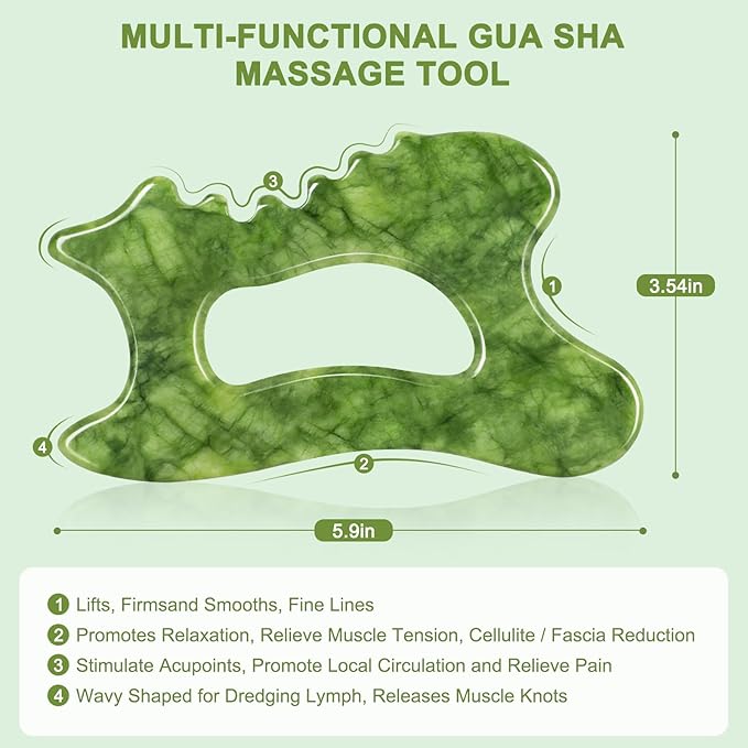 6-in-1 Jade Stone Body Gua Sha Facial Tools - Lymphatic Drainage Tool, Face Sculpting Tool & Acupressure tool - Body Guasha Tool, Trigger Point Massage Tool for Fascia Massage Valentine's Day Gifts