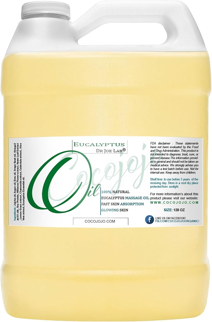 Eucalyptus Massage Oils for Deep Tissue Relaxation - 128 OZ - Bulk - Premium Grade Oil Blend Perfect for Aromatherapy, Skin Care, Face, Body, Hair, Nails Moisturizing Wholesale Mixture