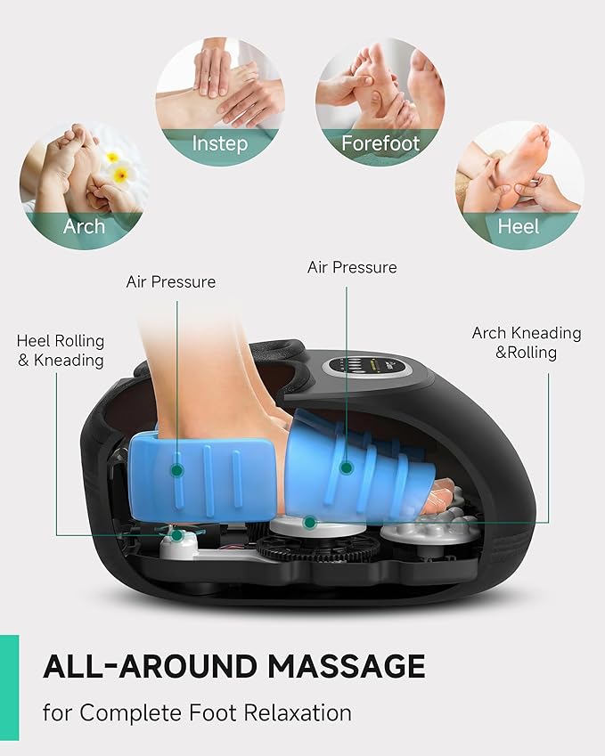 Snailax Shiatsu Foot Massager with Heat, FSA Eligible, Kneading, Compression, Vibration, Feet Massage Machine for Plantar Fasciitis, Neuropathy, Foot Warmer, Gifts for Women Men,Size 13