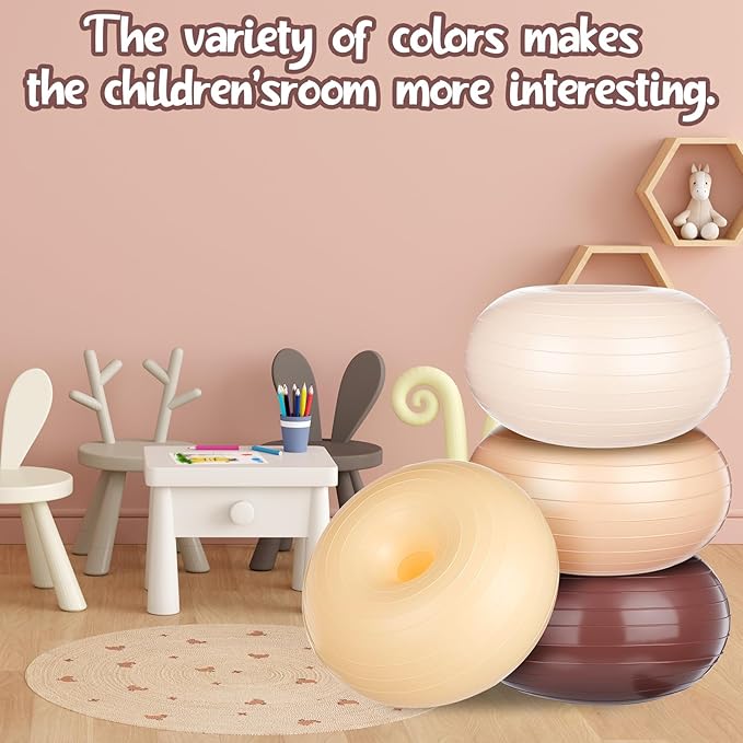 Libima 4 Pcs Flexible Seating for Classroom Inflatable Yoga Ball Chairs with Pump Donut Exercise Ball Chair Cushion Seat for Balance and Stability Training Home Office Gym Workout