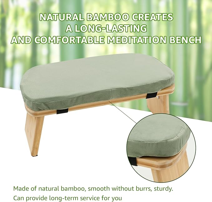 Meditation Bench, Ergonomic Design, Sustainable Bamboo with Folding Kneeling Meditation for The Perfect Posture Meditation Cushion, Meditation Stool, Prayer Bench, Meditation Chair, Yoga Stool (green)