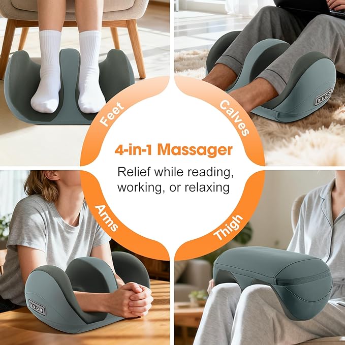 Foot Massager with Heat, Shiatsu Kneading Foot and Calf Electric Massager Machine with Roller, Massage Feet/Arm/Calf/Ankle for Relax, Plantar Fasciitis, Pain Relief, Gifts for Women & Men, Grey