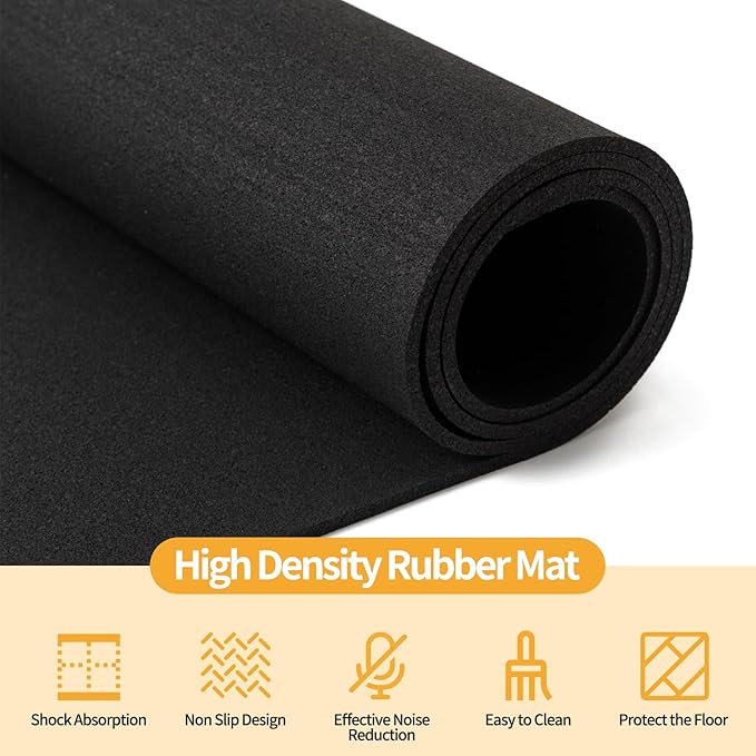 Treadmill Mat for Hardwood Floors - 100% Recycled Rubber Mat for Home Gym Flooring, Durable Workout Fitness Mats, Walking Pad Exercise Bike Equipment Mat, Non-Slip