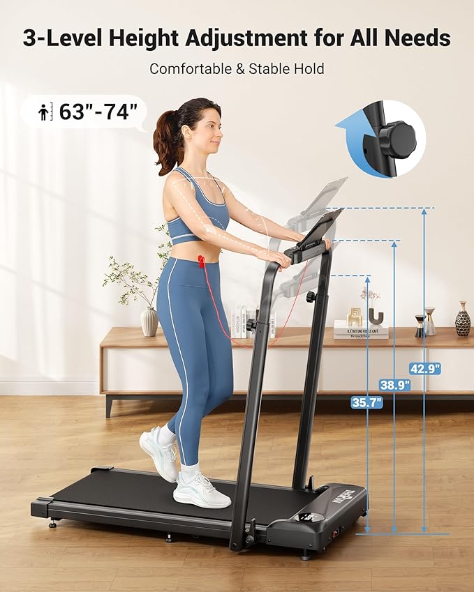 THERUN Walking Pad, 2 in 1 Foldable Treadmills for Home, 2.5HP Under Desk with Handle Bar, 16" Widened Running Belt, with Remote Control