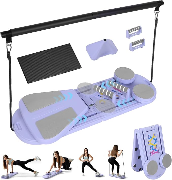 Pilates Board, Pilates Reformer Set，Multi-Function Pilates Equipment, Universal Portable and Foldable Home Pilates Set for Core Strength and Pilates Training, Full Body Home Workout