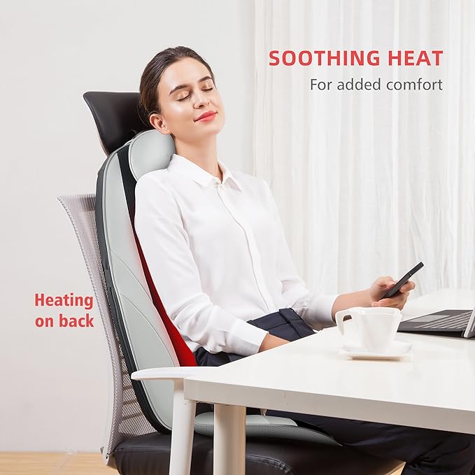 Snailax Shiatsu Massage Cushion with Heat Massage Chair Pad Kneading Back Massager for Home Office Seat use