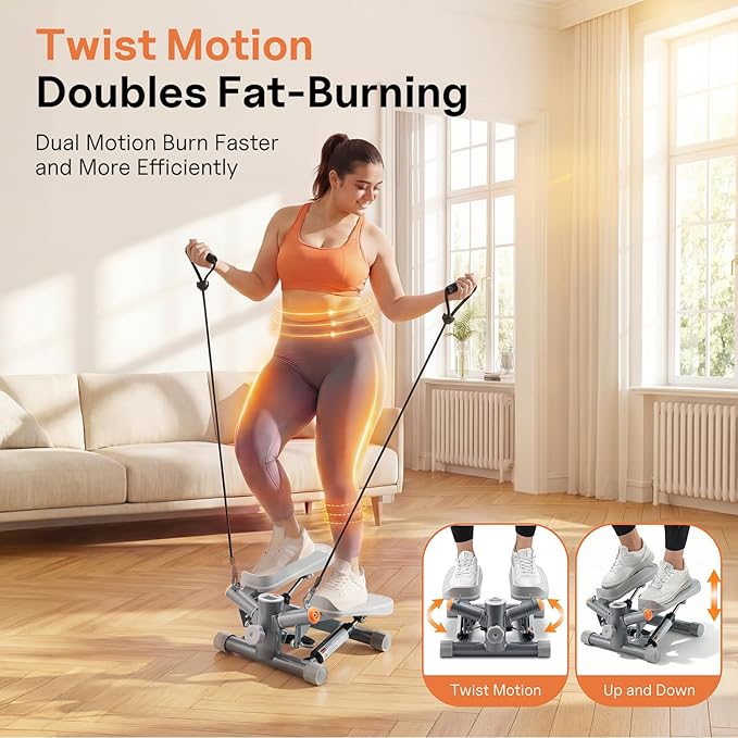 Steppers for Exercise,Stair Stepper Twist Mini Stepper with Resistance Bands, Portable Cardio Equipment 330LBS Weight Capacity for Body Shaping
