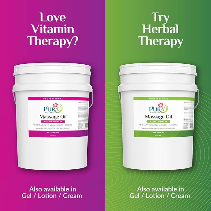 Vitamin Therapy 5 Gallon Massage Oil, Vitamin E, Professional, Massage Therapy, Deep Tissue, Unscented, Hypoallergenic, Natural Ingredients, Skin Hydrating, Moisturizing, Muscle Relief