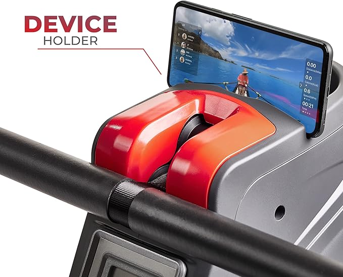 Sunny Health & Fitness Foldable Magnetic Rower, Long Rail & Extended Inseam Range for Home Cardio Workout, Free SunnyFit Training App, Optional Footplate for Standing Exercises