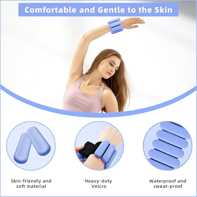 Wrist Weights, Silicone Adjustable Ankle Weights for Women Men - Strengthen Arms and Legs Ideal for for Home Gym Workout, Running, Yoga, Pilates, Barre, Exercise, Strength Training
