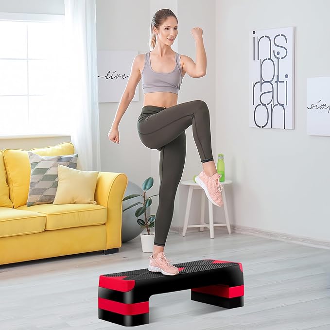 HomGarden Adjustable Workout Aerobic Stepper in Fitness & Exercise Step Platform Trainer Stepper w/Risers Adjust 4"-6''-8''