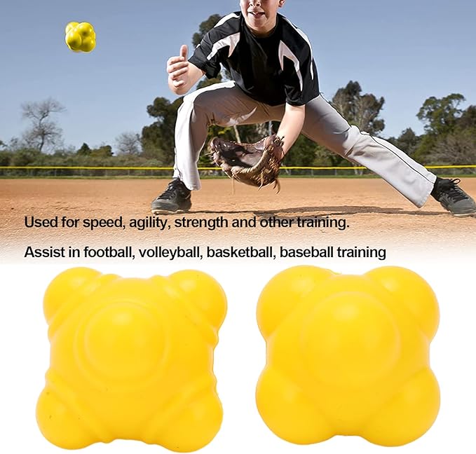 plplaaoo 2pcs Reaction Ball, Reactivity Ball,Field Training Ball, Agility Trainer for Baseball,Irregular Ball Agility Trainer Hand Eye Coordination Training Ball Rubber Reflex Ball