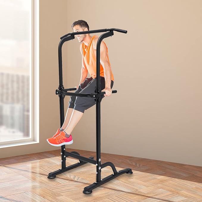 Parallel Bars Power Tower Adjustable Dip Station Pull Up Bar Push Up for Home Gym Strength Training Body Building Workout Equipment Standing Pull Up Pillar Impregnation Station, Black