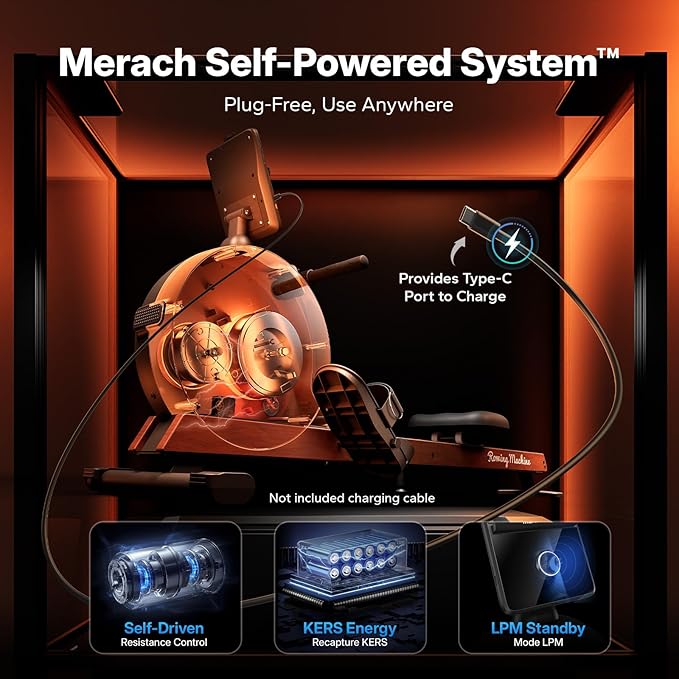 MERACH Pro-Grade Rowing Machines for Home, Smart Magnetic Rowing Machine with Self-Generation, Double Resistance and 400 LBS MAX Load, Wooden Tracks for Silent Sliding, MERACH App 1000+ Course & Games