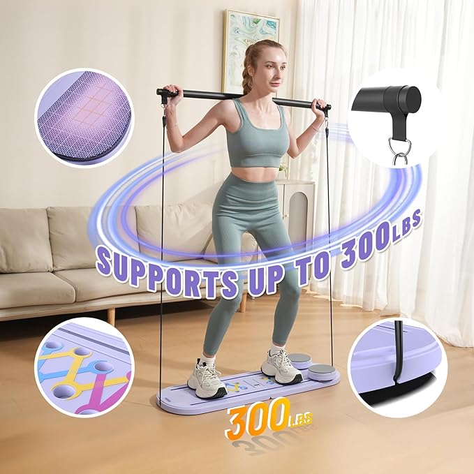 Maksone Pilates Board, Foldable Reformer Training Set, 6-in-1 Versatile Kit with Auto-Rebound Ab Roller, Home Core Workout Equipment, Tone Your Abs and Achieve a Sleek Figure