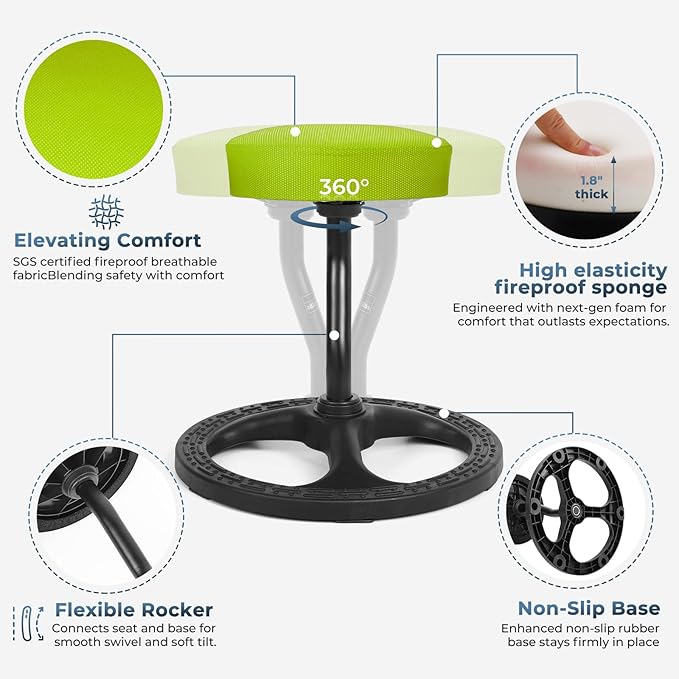 ADHD Chair for Kids, Yoga Chairs for Adults, Wobble Stool Active Flexible Seating Desk Chair with Non-Slip Base and Washable Seat Cover for Stability, Balance, Yoga, Office, School, Classroom