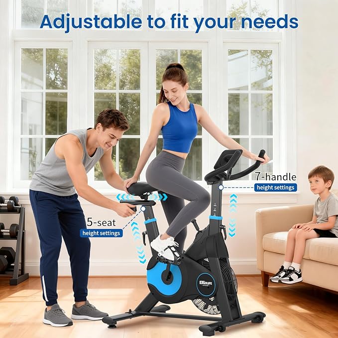 ERGOLIFE Air Magnetic Resistance Exercise Bike, Stationary Fan Bike with Exclusive App, 8 Resistances Indoor Cycling with 300lbs Weight Capacity & Tablet Holder for Weight Loss