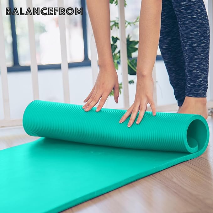 BalanceFrom 71x24 Inches Extra Thick Yoga Mat 1-Inch High-Density Foam – Roll-Up Exercise Pad with Double-Sided Non-Slip Surface and Carrying Strap for Pilates and Home Workouts, Multiple Colors