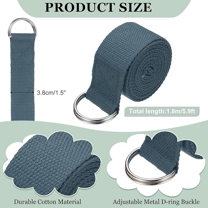 Yoga Strap for Stretching, Athletic Stretch Band with Adjustable Metal D Ring Buckle Yoga Bands