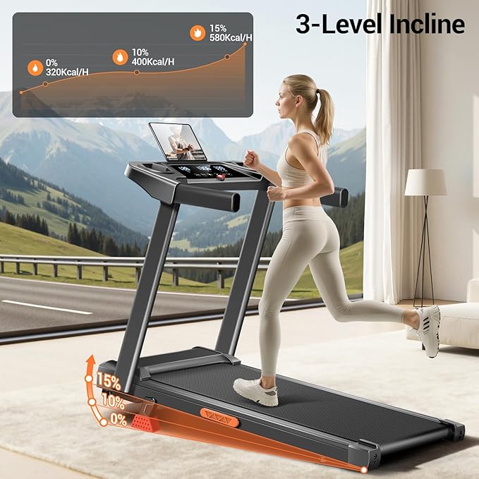 15% Treadmills for Home, 3-in-1 Foldable Treadmill with Incline, Portable Treadmill with Handle, 3.0HP Quiet Walking Pad Treadmill, 12 Automatic Modes, Three Screen