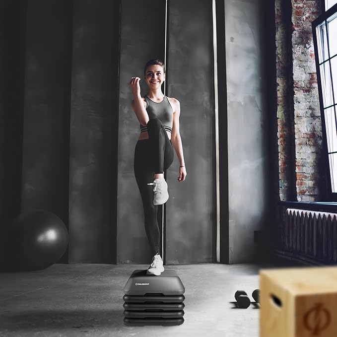 Philosophy Gym Aerobic Exercise Adjustable High Step Platform, with 4 Risers Included