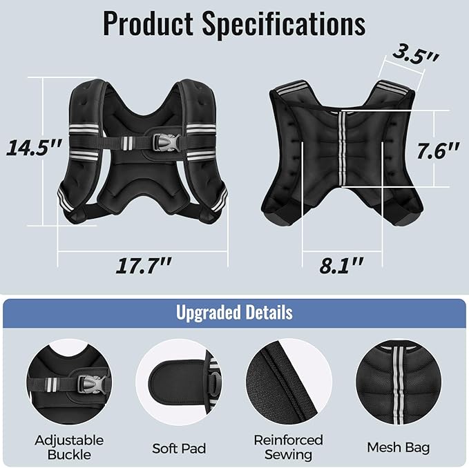Weighted Vest for Women & Men with Reflective Stripe and Adjustable Buckle, Comfortable & Durable Rucking Vest for Walking, Running & Strength Training
