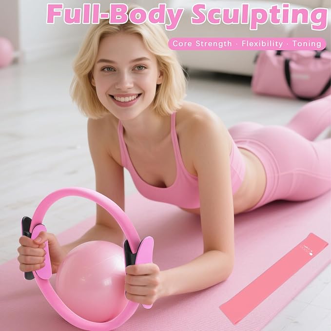 Pilates Kit for Home Workouts – Pilates Equipment Set with Ring, Ball, Resistance Bands, Pilates Accessories, Pilates Essentials Kit for Women, Pilates Sets for Home Exercise