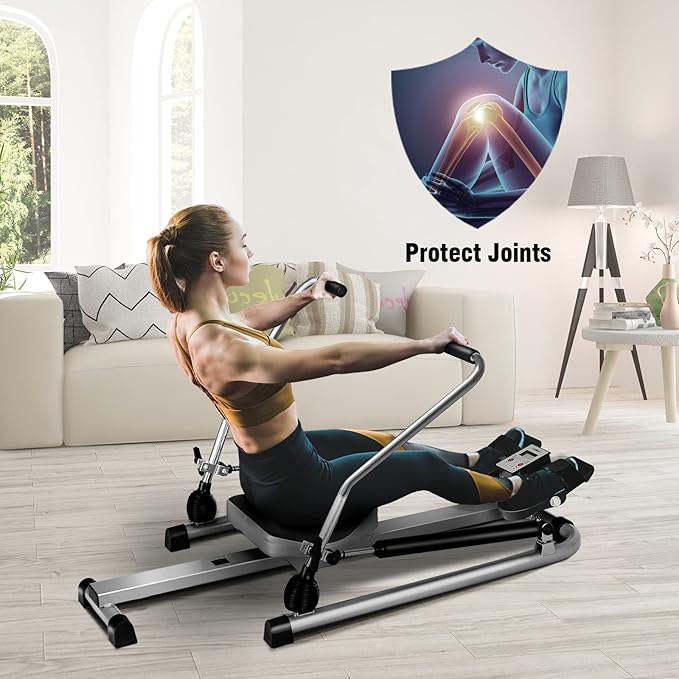 DORTALA Total Motion Rowing Machine Rower with LCD Monitor, Adjustable Hydraulic Cylinder Resistance and Full Arm Extensions for Whole Body Muscle Training Home Use, 265 lb Weight Capacity