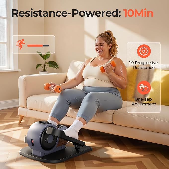 Under Desk Elliptical Exercise Machine, Electric Elliptical for Seniors with 10 Level Adjustable Resistance & Speeds, Quiet Portable Elliptical Machine with Remote for Home Office