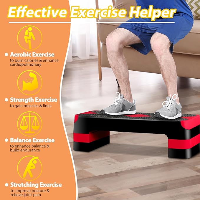 ZENY 26.5 inch Aerobic Step Platform with 4 Step Risers, Height Adjustable Exercise Stepper for Home Gym Workouts, 400 lbs Capacity